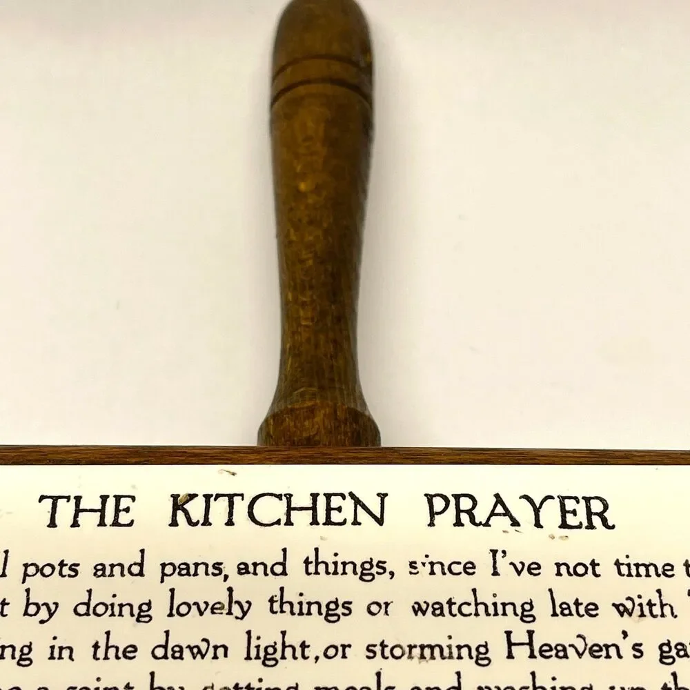 Vintage Mid Century The Kitchen Prayer Wood Framed Ceramic Tile Trivet Japan